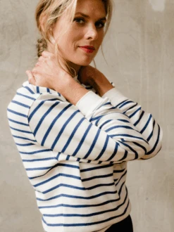 Brea Waffle Sweatshirt 11 Brea Waffle Sweatshirt -The Mist Sale Store BreaWaffleSweatshirt MidnightAlmondStripe ABLE 5