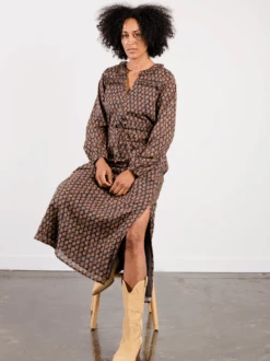 Caroline Ruffle Maxi Dress 9 Caroline Ruffle Maxi Dress -The Mist Sale Store CarolineMaxiDress DarkPrint ABLE 3