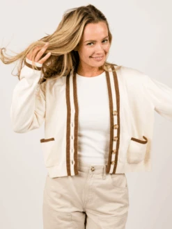 Dawn Varsity Cardigan -The Mist Sale Store DawnVarsityCardigan Almond Able 2