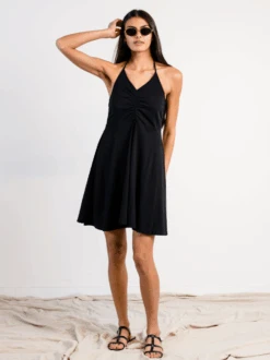 Elliana Ruched Halter Dress 8 Elliana Ruched Halter Dress -The Mist Sale Store EllianaHalterRuchedDress Black ABLE 13