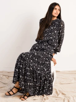 Erin Tiered Maxi Skirt 8 Erin Tiered Maxi Skirt -The Mist Sale Store ErinTieredSkirt BlackWhiteFloral ABLE 10