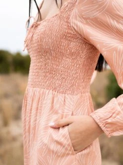 Joyce Smocked Midi Dress -The Mist Sale Store JoyceSmockedMidiDress1 BlushLineworkFloral able lifestyle