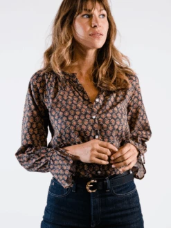 Kristen Button Down Blouse -The Mist Sale Store KristenBlouse DarkPrint ABLE 2
