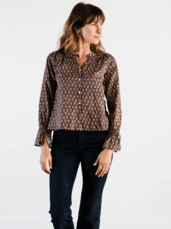 Kristen Button Down Blouse -The Mist Sale Store KristenBlouse DarkPrint ABLE