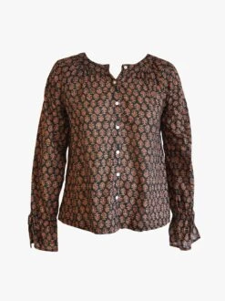 Kristen Button Down Blouse -The Mist Sale Store KristenBlouse DarkPrint ABLE 5