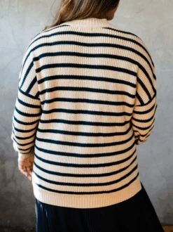 Liz Half Zip Pullover Sweater -The Mist Sale Store LizPullover OatMilkBlackStripe ABLE 3