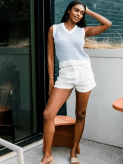 Liza V-Neck Sweater Vest 9 Liza V-Neck Sweater Vest -The Mist Sale Store LizaSweaterVest Stripe ABLE 4