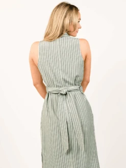 Maddison Button-Front Sleeveless Midi Dress 10 Maddison Button-Front Sleeveless Midi Dress -The Mist Sale Store MaddisonDress GreenStripe Able 4