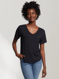 Meghan Drapey V-Neck Tee -The Mist Sale Store MeghanDrapeyVNeckTee Black ABLE 13