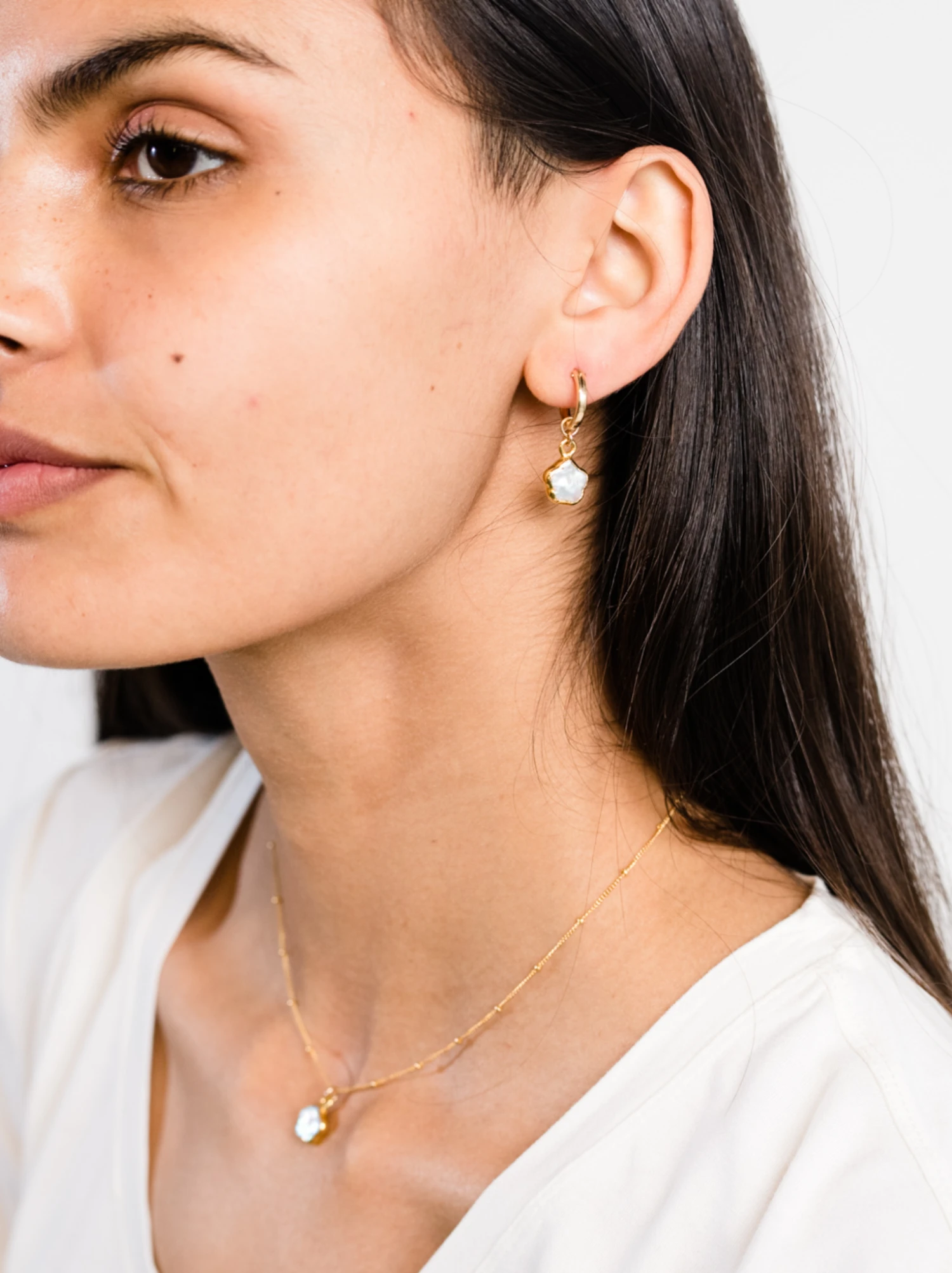 Pearl Flower Huggie Hoops 2 Pearl Flower Huggie Hoops - Image 2