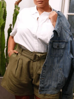 Wanda Pleated Short -The Mist Sale Store WandaShort Olive ABLE 4