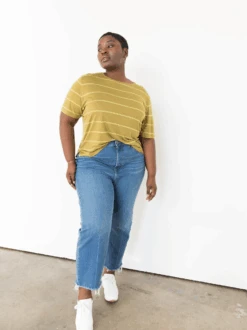 The Mist Sale Store -The Mist Sale Store ZoeDrapeyBoyfriendTee LimeFernStripe ABLE 1